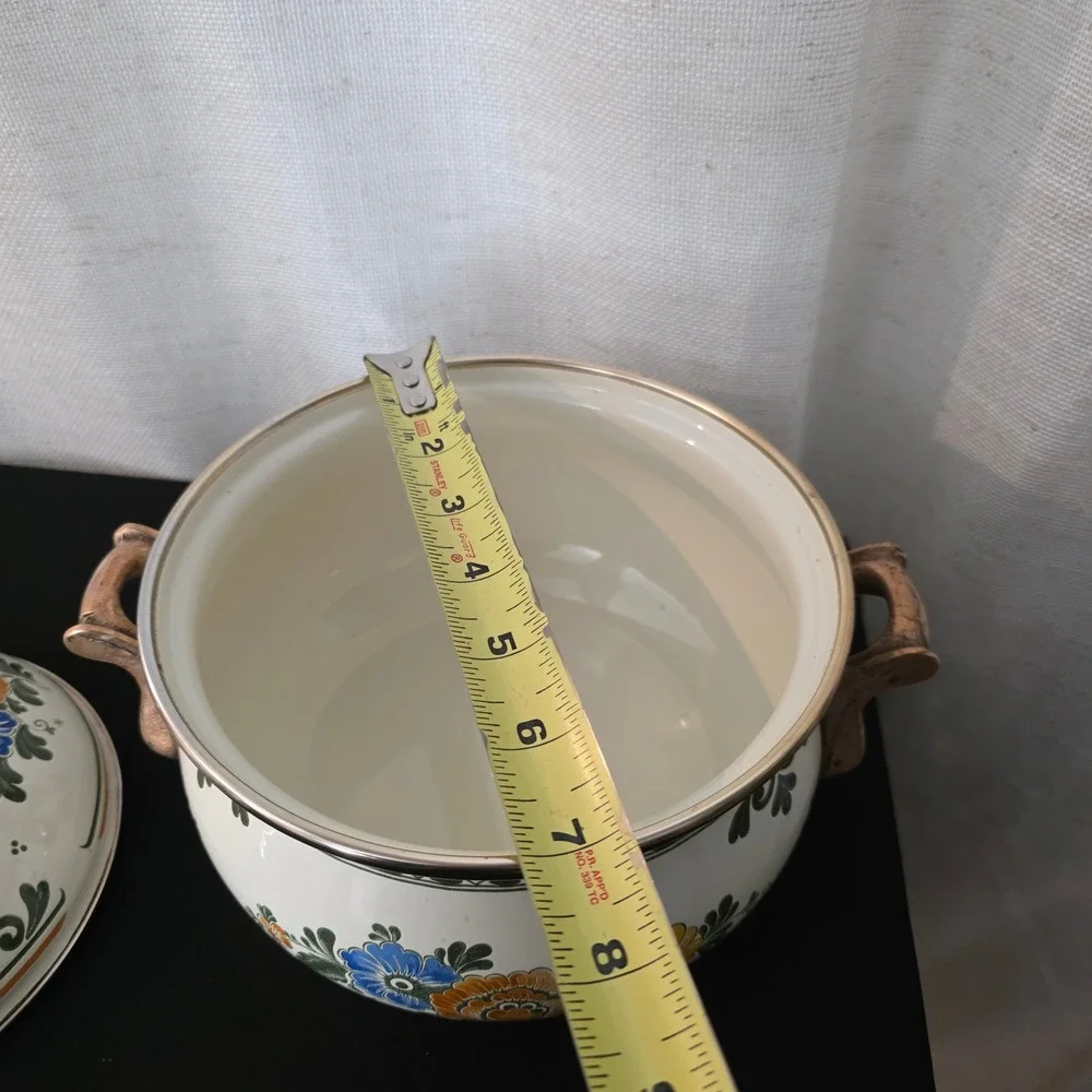Vintage ASTA Floral Enamelware Dutch Oven Casserole Pot Lid Old Amsterdam